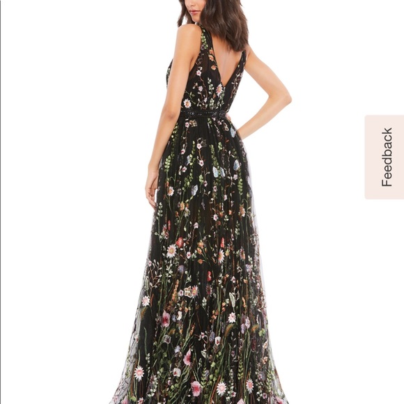 Mac Duggal black floral floor length gown with built in romper - Picture 7 of 10